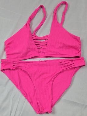TiniBikini Vibrant Hot Pink Ribbed Strappy Two-Piece